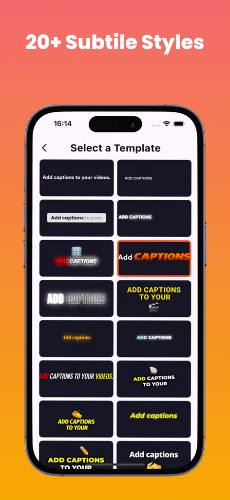 スマートフォンの画面に表示される、ソーシャルメディア動画向けのさまざまな字幕スタイルとフォントテンプレートのコレクション