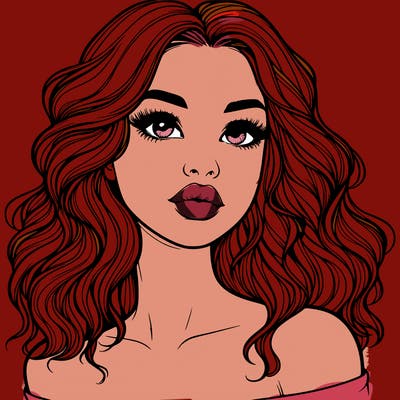 realistic girl with wavy hair and lips