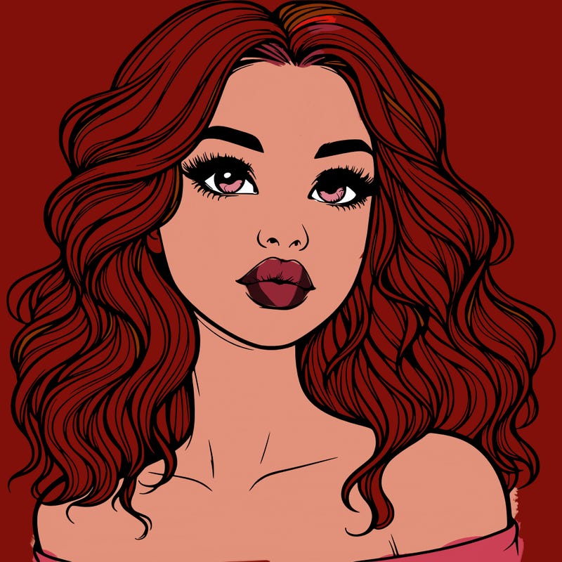 realistic girl with wavy hair and lips