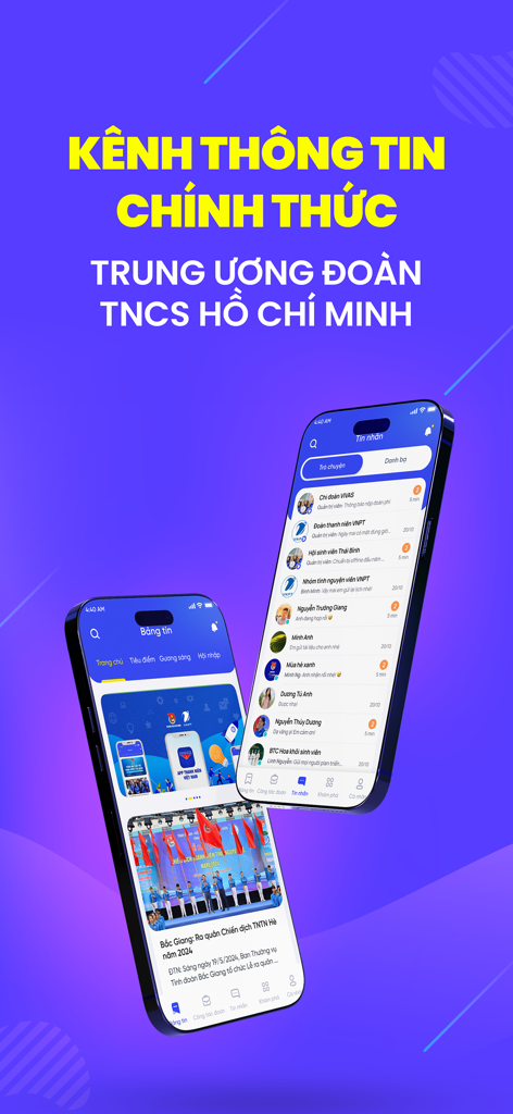 Thanh niên Việt Nam - Interface de l'application mobile officielle de l'Union de la jeunesse communiste Hô Chi Minh montrant les nouvelles et les messages
