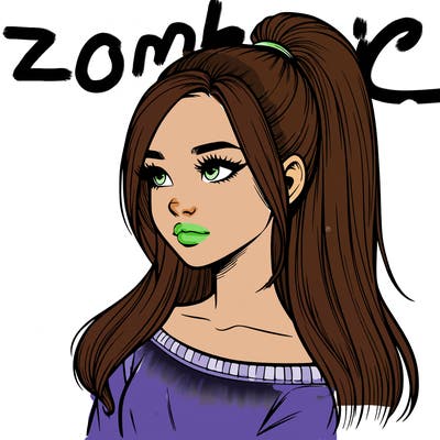 realistic girl with a high ponytail