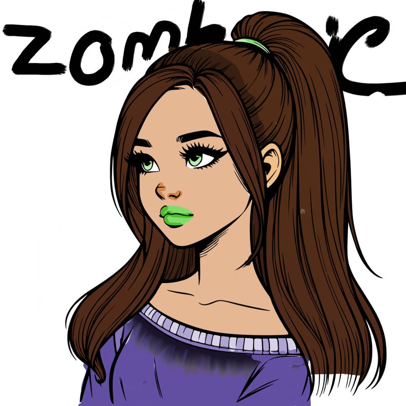 realistic girl with a high ponytail