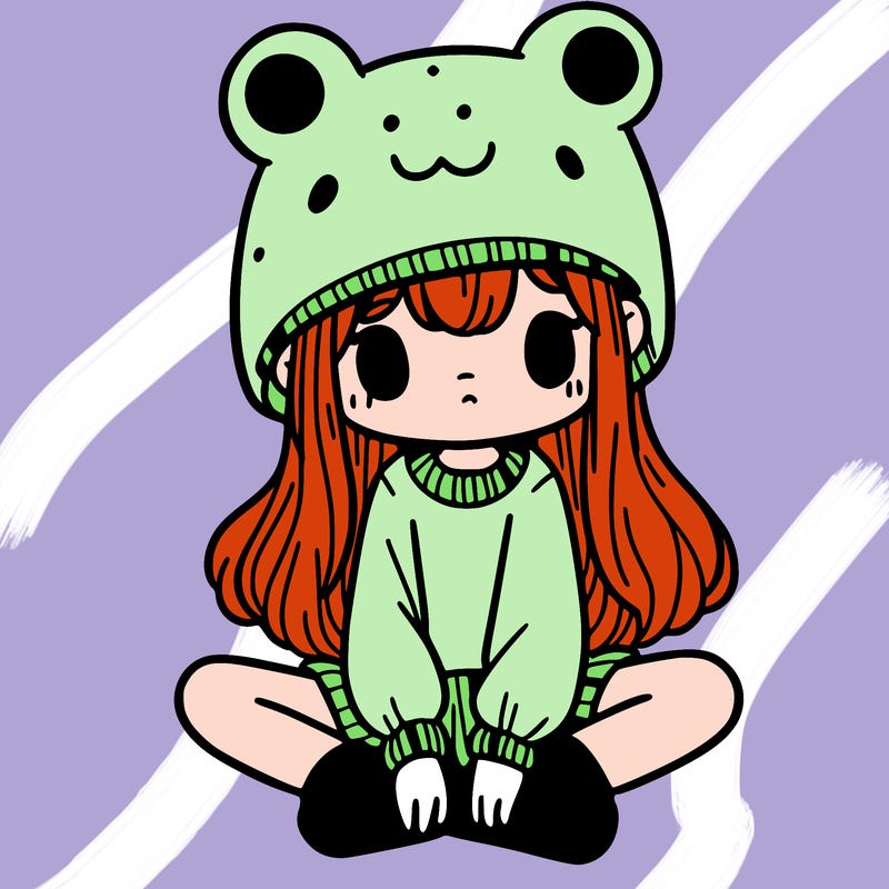 a girl wearing a frog hat and some frog socks