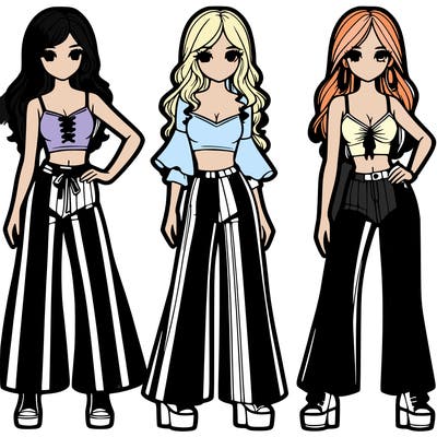 girls with flare pants and crop tops realistic