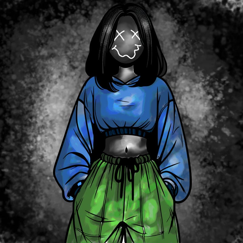 realistic girl faceless with baggy pants and a crop top