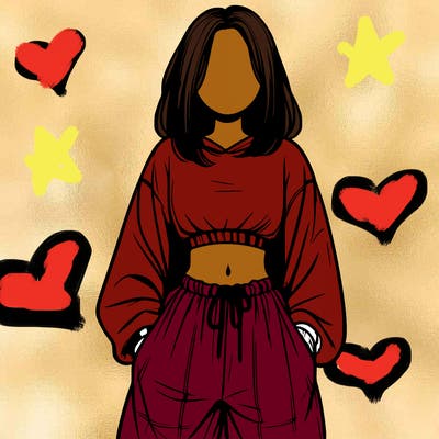 realistic girl faceless with baggy pants and a crop top