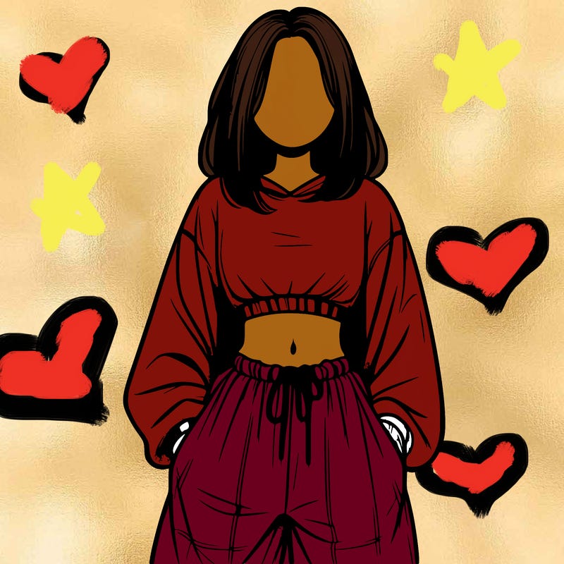 realistic girl faceless with baggy pants and a crop top