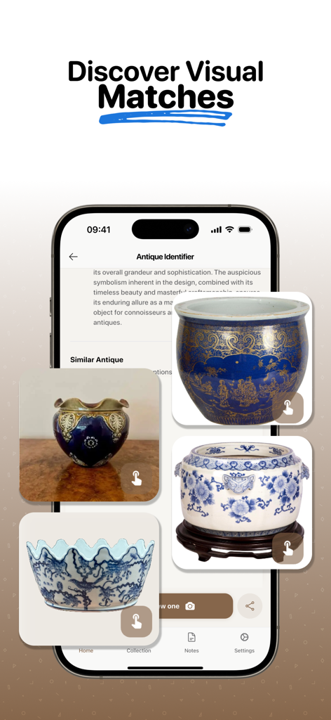 Antique Identifier - Relic AI - Antique Identifier Relic AI app screen displaying similar visual matches for antique pottery and ceramic items