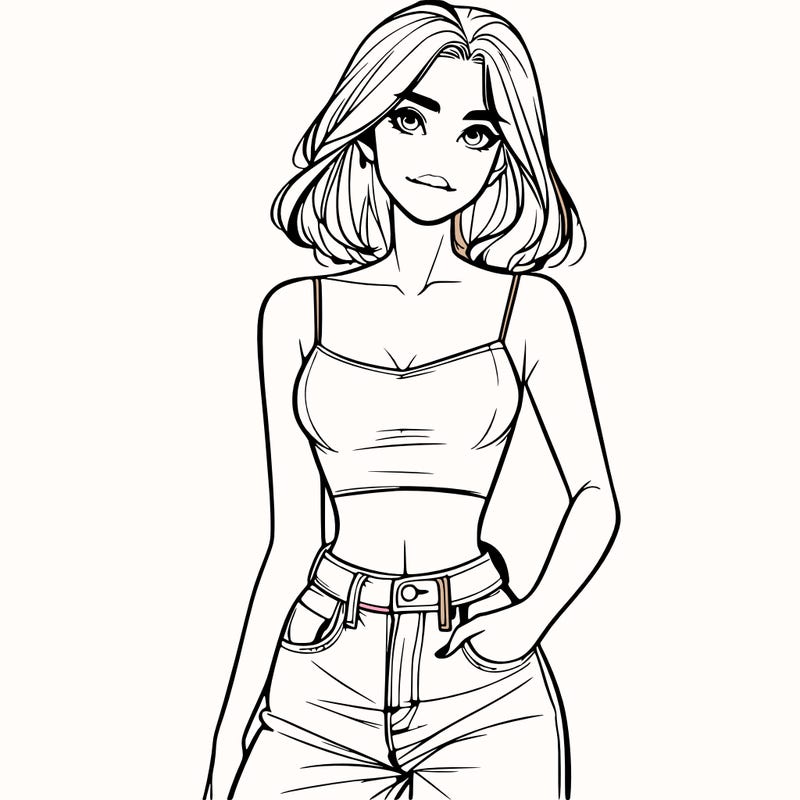 a realistic girl with a crop top and jeans