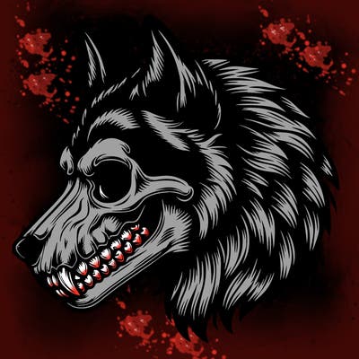 realistic wolf with skull face