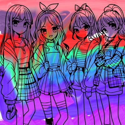 teen manga girls group of 4