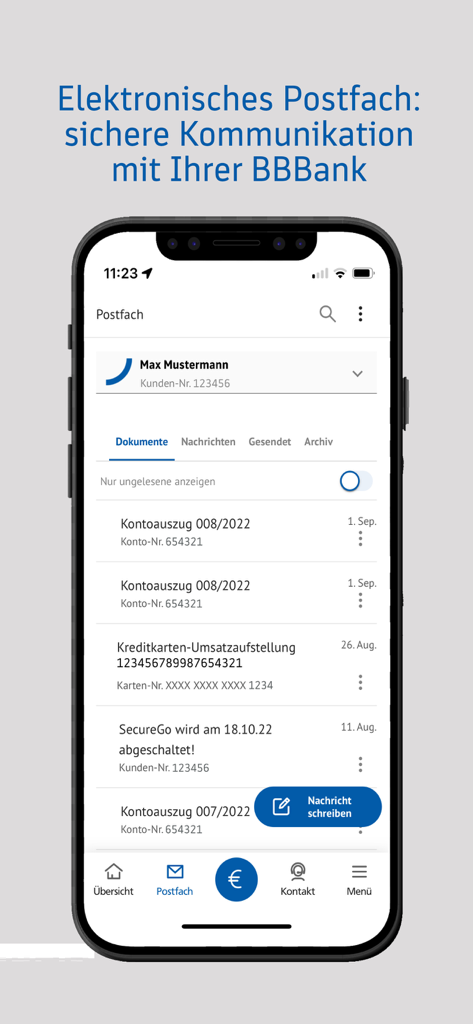 BBBank-Banking - BBBank banking app digital mailbox screen displaying secure bank statements and communications