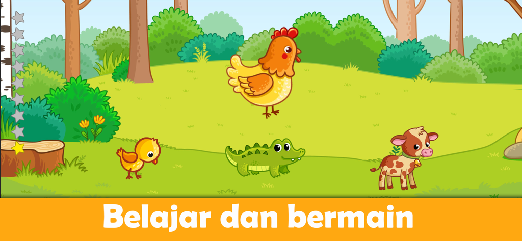 Game Anak TK - BebiBoo - 만화 암탉 병아리 악어와 소가 숲 가장자리에 있는 유아 교육용 게임