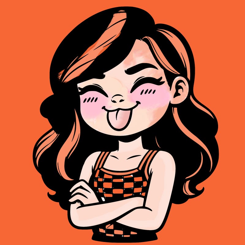 realistic girl crossing her arms and wearing a tank top with her tongue held out she has long hair