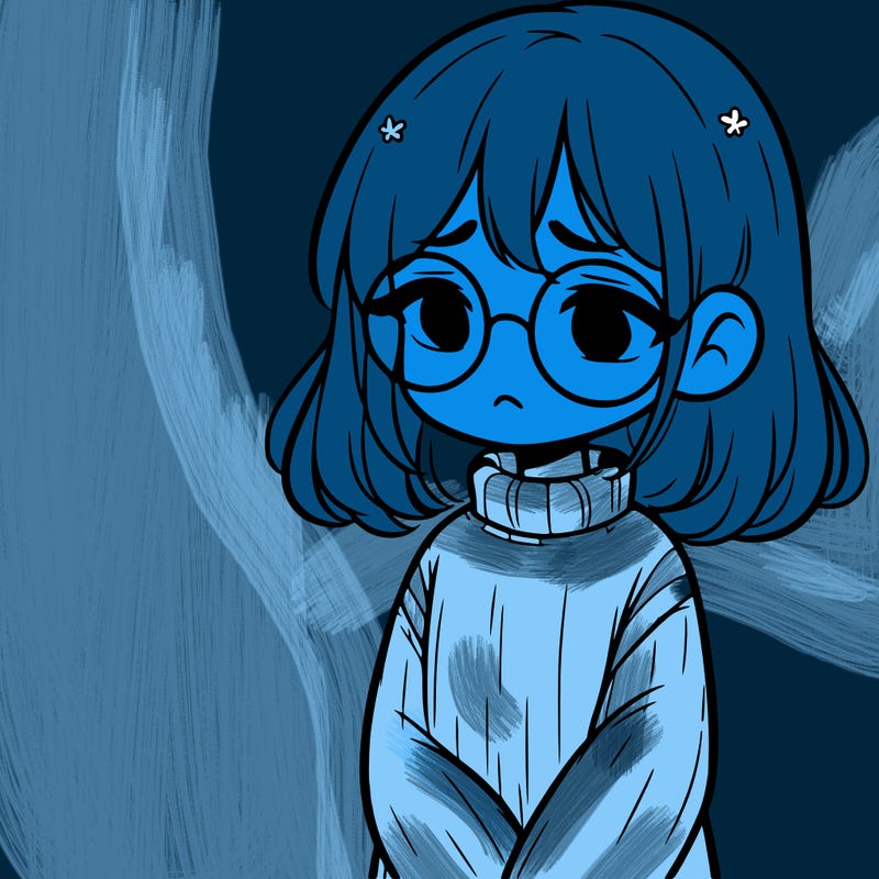 sad girl with glasses in a sweater