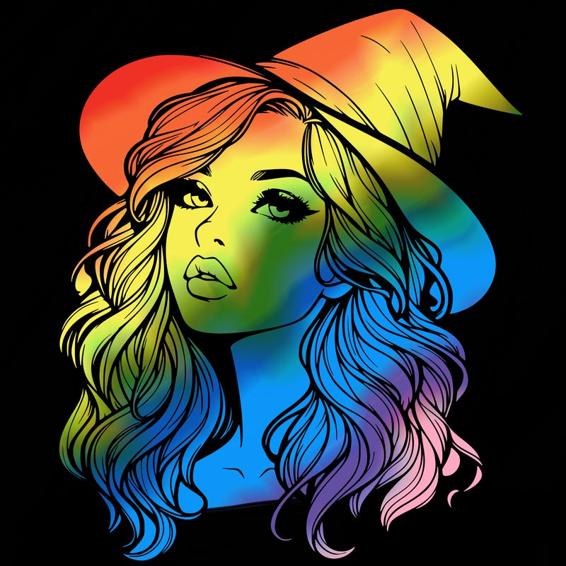 realistic witch girl with wavy hair and lips