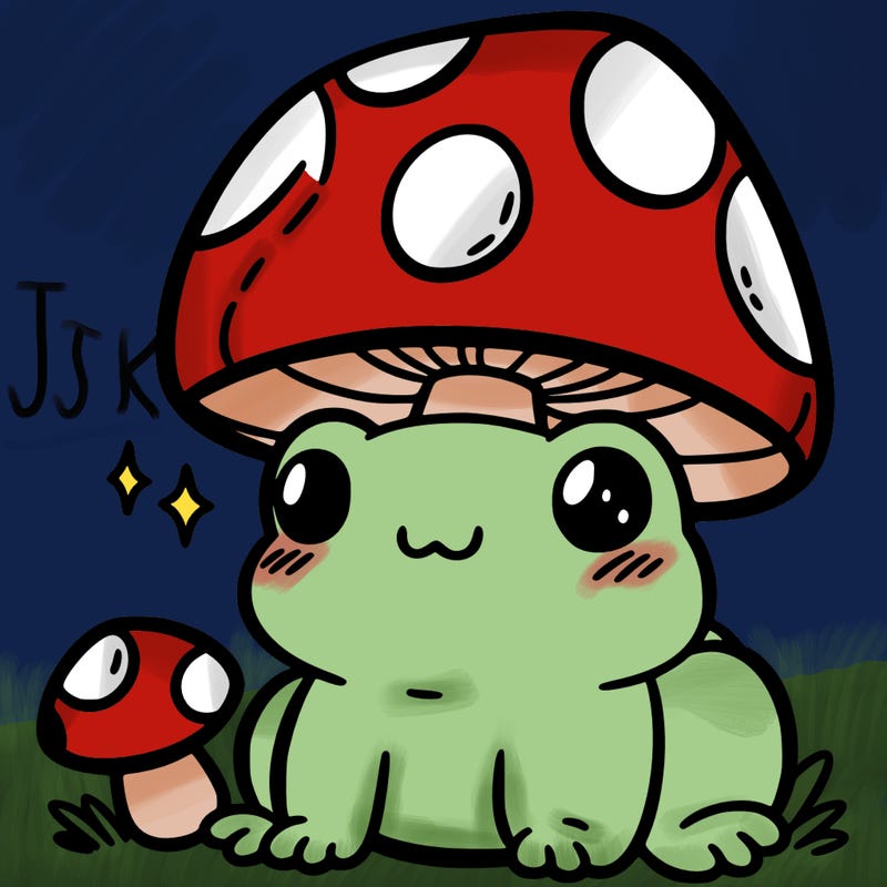 a cute frog with a mushroom hat