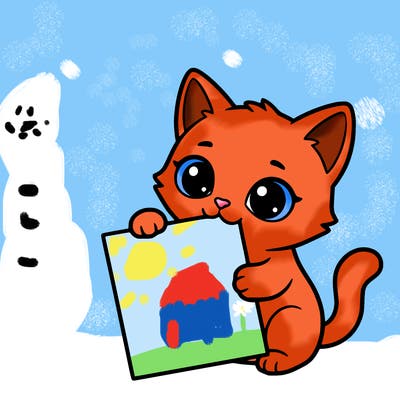 a small cat with a blank sheet of paper in its hand. the cat is sooooooo cute!