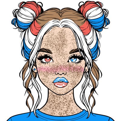 realistic girl with two buns in hair and lips