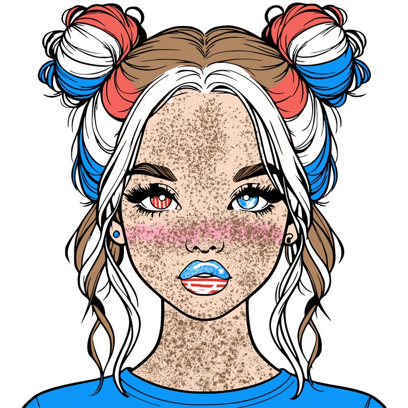 realistic girl with two buns in hair and lips