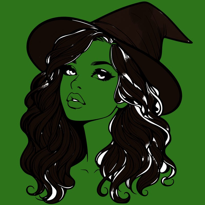 realistic witch girl with wavy hair and lips