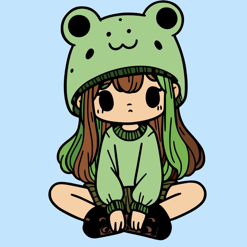 a girl wearing a frog hat and some frog socks