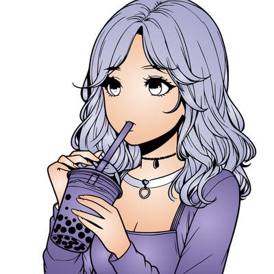 realistic girl drinking boba tea