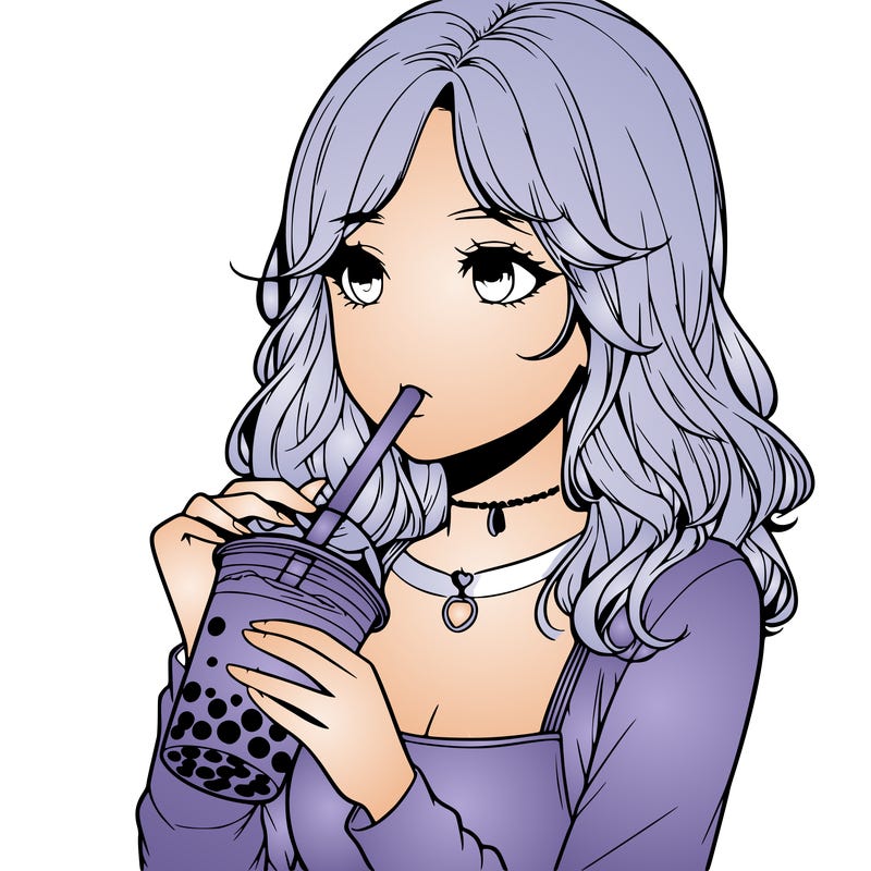 realistic girl drinking boba tea