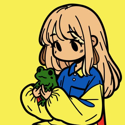 girl with long hair and a oversized shirt. and she is holding a frog