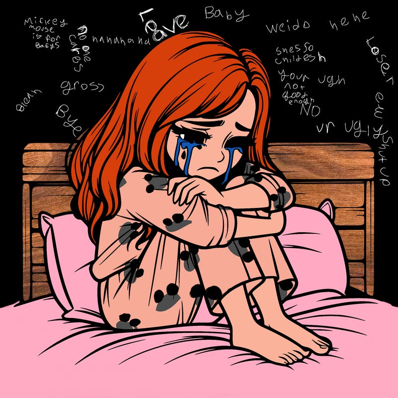realistic girl crying on her bed over a break up