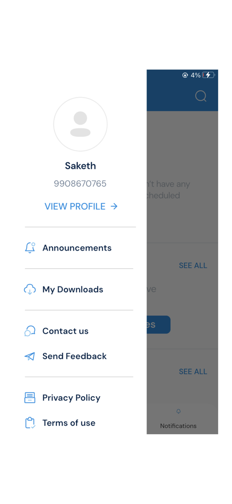 Academically - Side navigation menu of the Academically mobile app showing user profile and account options