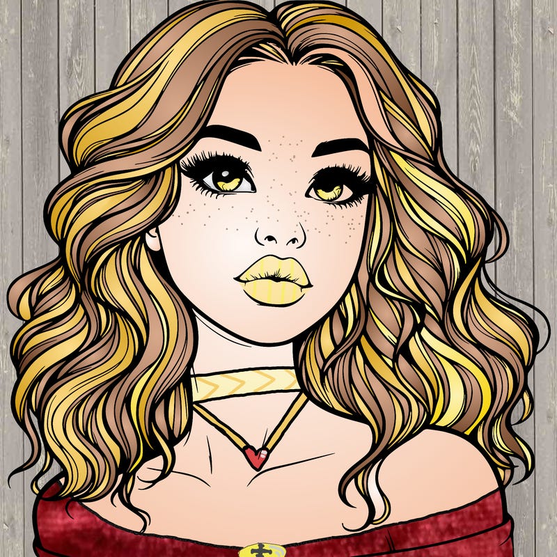 realistic girl with wavy hair and lips
