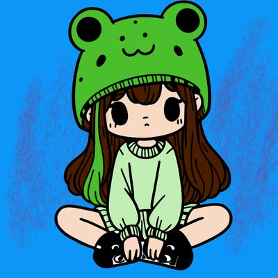 a girl wearing a frog hat and some frog socks
