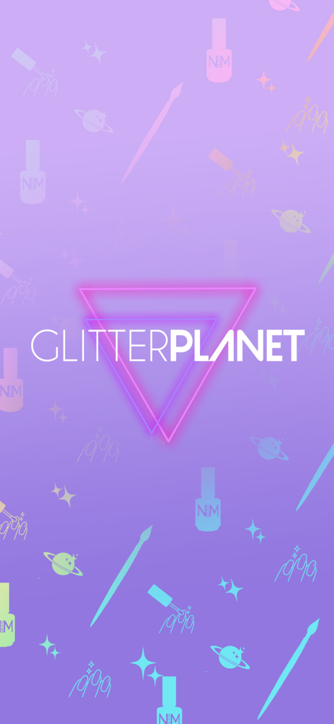 Glitter Planet - Glitter Planet app splash screen with logo and purple nail art aesthetic
