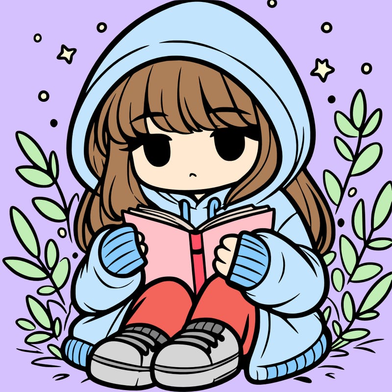 girl in oversized hoodie reading a book
