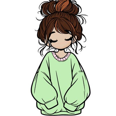 girl with baggy sweatshirt and messy bun