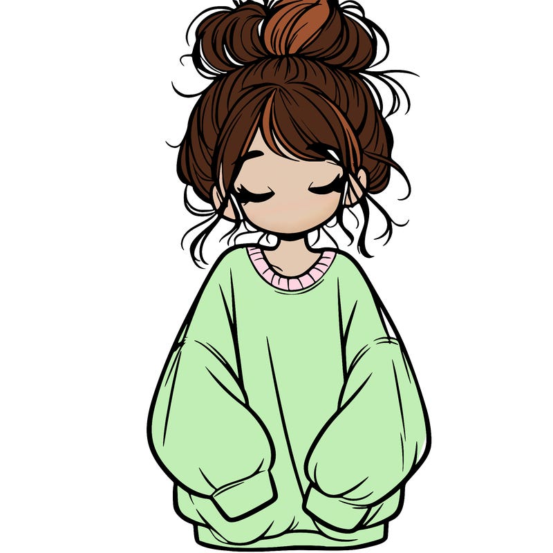 girl with baggy sweatshirt and messy bun