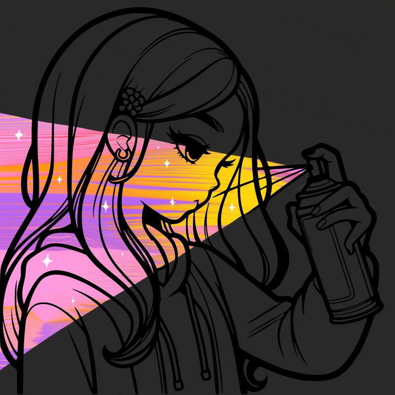 a realistic girl spray painting