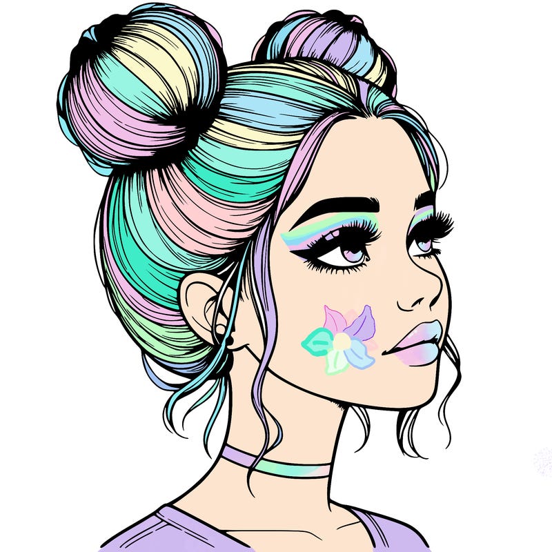 realistic girl with buns on the top of her head