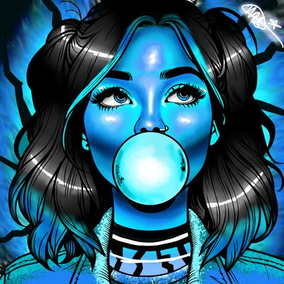 realististic girl blowing bubble -gum