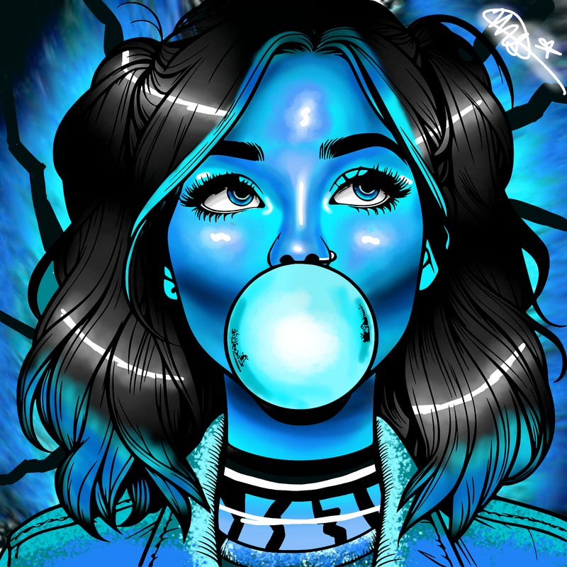 realististic girl blowing bubble -gum