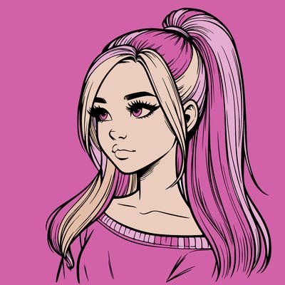 realistic girl with a high ponytail