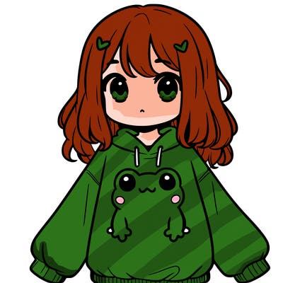 girl wearing frogging sweatshirt