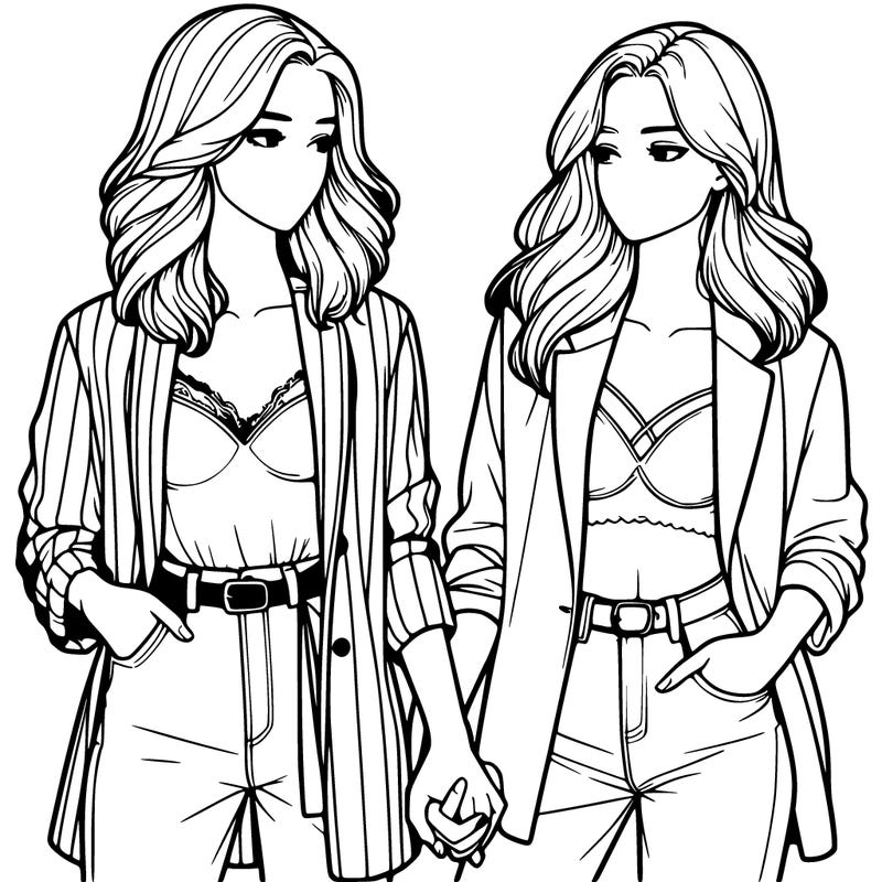 realistic women holding hands