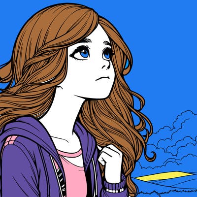 realistic girl looking at the sky