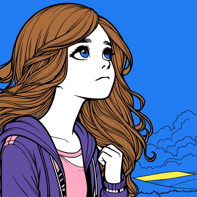 realistic girl looking at the sky