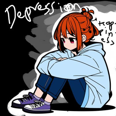 sad anime girl sitting alone