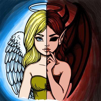 realistic angel half demon