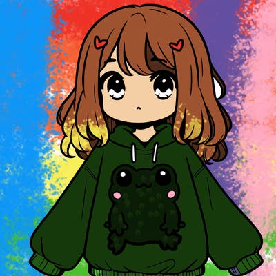 girl wearing frogging sweatshirt