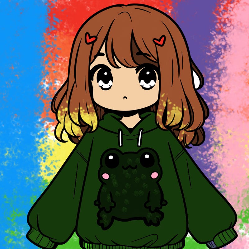 girl wearing frogging sweatshirt